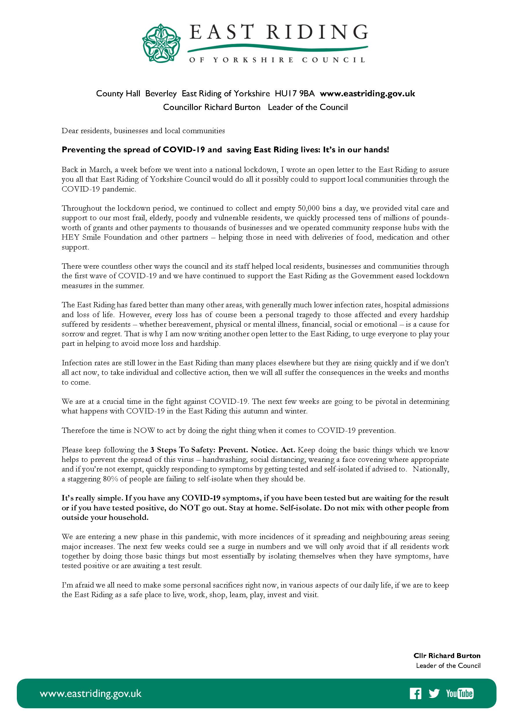 Preventing the spread of COVID-19 and saving East Riding lives - It_s in our hands! - Letter from Councillor Richard Burton_Page_1
